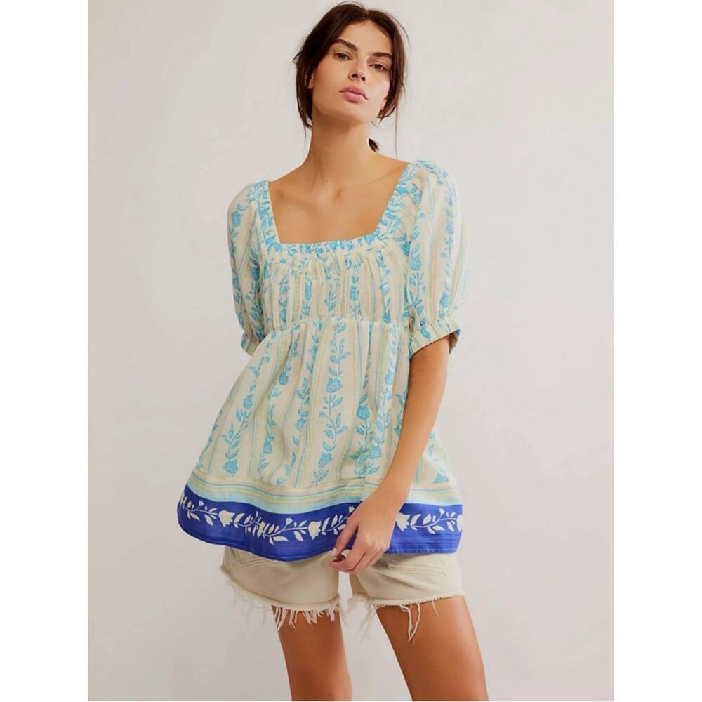 Free People Bohemian 70s Block Print Santorini Printed Babydoll Tunic Medium - Picture 5 of 16